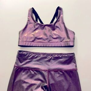 Old Navy Girl Active Wear dark purple shimmer L top XL leggings
